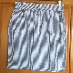 Blue and white striped knee length skirt